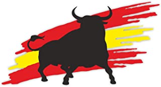 Pegatina de bandera de España con toro